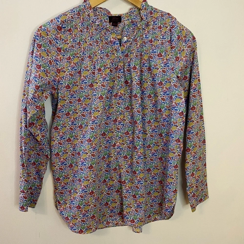 J. Crew Liberty of London Ditsy Yellow Floral Smocked Pintuck Tunic